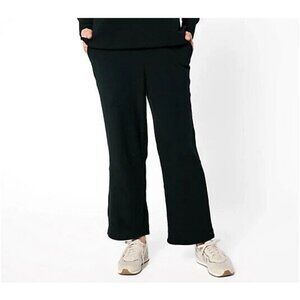 Cuddl Duds Ribbed Fleece Wide Leg Lounge Pant Black,Large